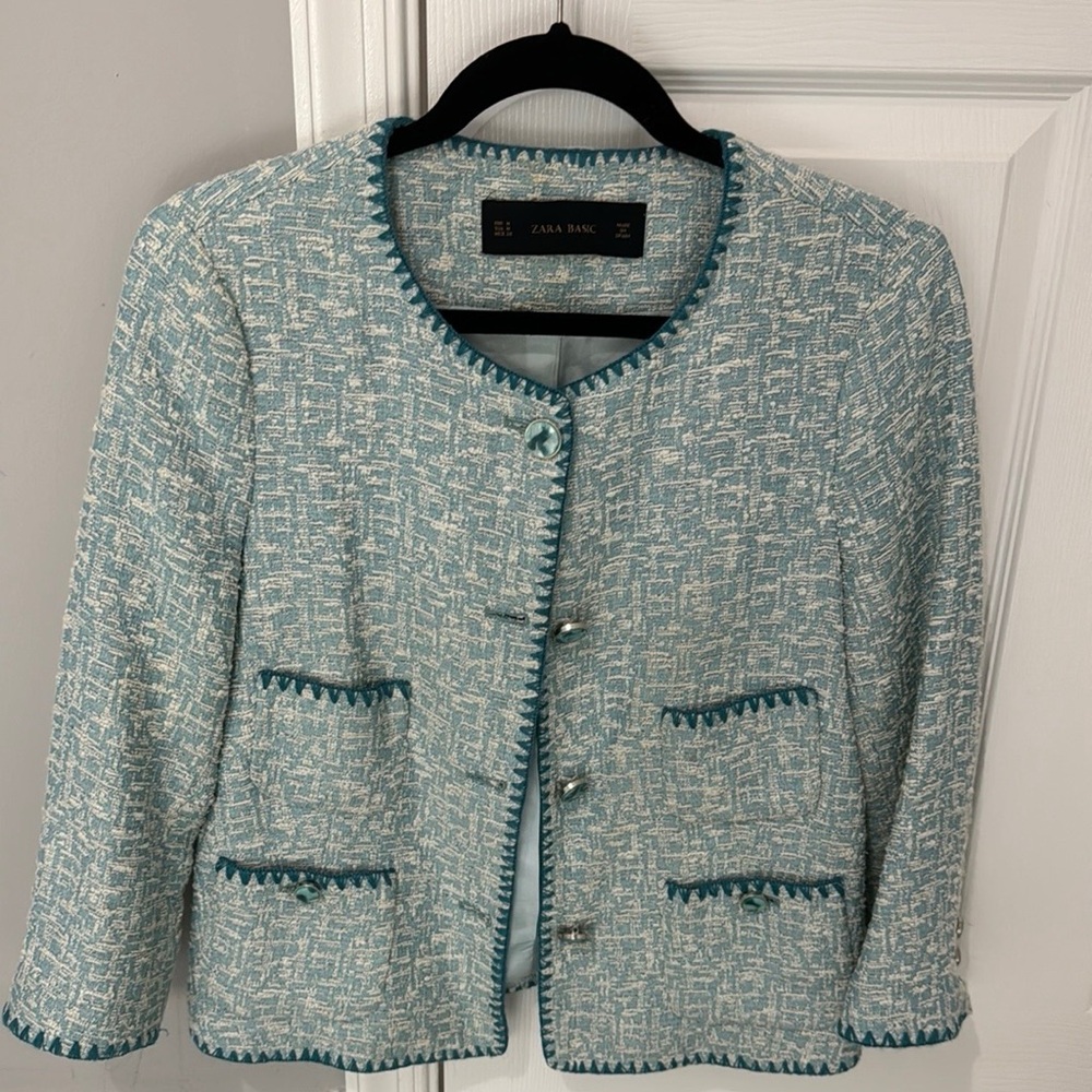 Zara Women's White and Blue Jacket